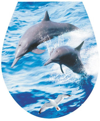 'Two Dolphins' WC Seat Sticker Toilet Lid Cover Bathroom Art 32x38cm Price Comparisons | Compare The Build