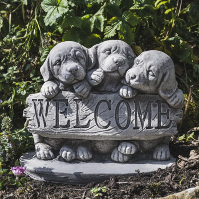 'Welcome Dogs' Stone Cast Garden Ornament