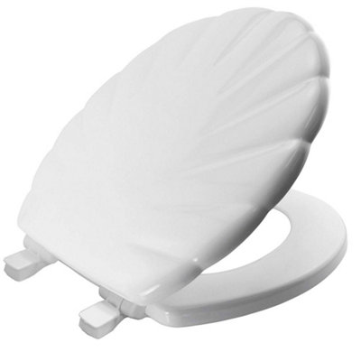White Bemis Shell Slow Close Moulded Wood Take Off Toilet Seat w/ Sta ...