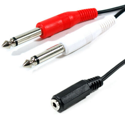 0.15m 3.5mm Stereo Socket - 2x 6.35mm 1/4" Mono Plug Cable Twin Patch Adapter Lead