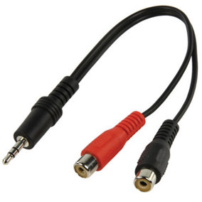 0.2m 3.5mm Stereo Jack Plug to 2 RCA PHONO Female Cable AUX Socket Adapter