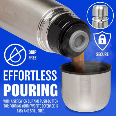 0.5 Litre Flask Stainless Steel Vacuum Camping Hiking Bullet Thermos Litre  Hot Cold 500Ml