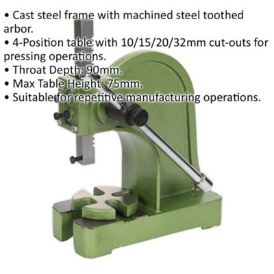0.5 Tonne Arbor Press - 4 Position Table - 90mm Throat Depth - Cast Steel Frame