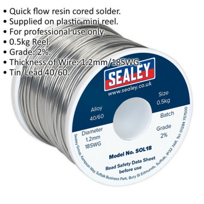 0.5kg Quick Flow Solder Wire Cable Reel Drum - 1.2mm 18SWG - 40/60 Tin/Lead
