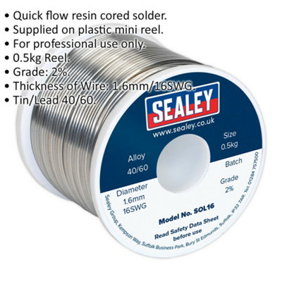 0.5kg Quick Flow Solder Wire Cable Reel Drum - 1.6mm 16SWG - 40/60 Tin/Lead
