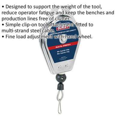 0.5kg to 1.5kg Spring Balancer - 1.5m Steel Cable - Hanging Weight Support