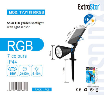 0.5W Solar LED Outdoor Garden Spotlight with Light Sensor IP44, RGB