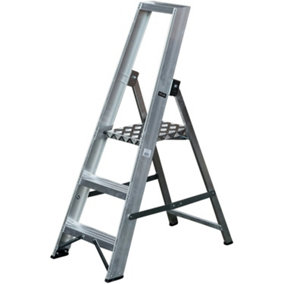 0.6m Aluminium Platform Step Ladders 3 Tread Home DIY Lightweight Metal Steps