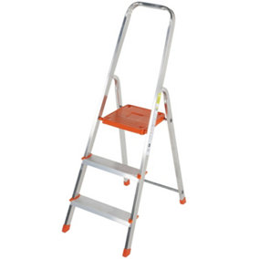 0.6m Lightweight Aluminium Platform Step Ladders 3 Tread Anti Slip DIY Steps