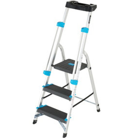 0.6m XL Platform Step Ladders 3 Tread Anti Slip Steps & Tool Tray Aluminium