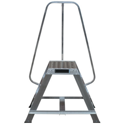 0.7m Heavy Duty Double Sided Fixed Step Ladders Safety Handrail & Wide Platform