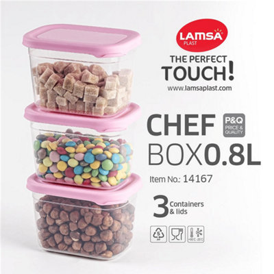 0.8L Plastic Storage Box Set of 3 Food Containers Kitchen and Pantry ...