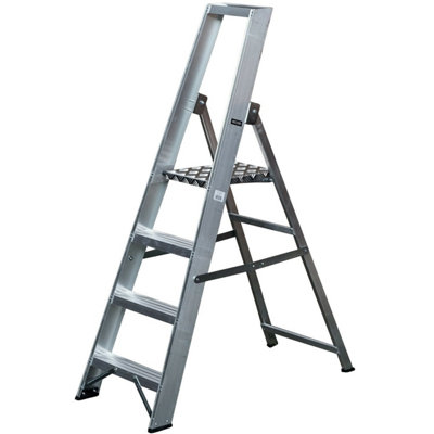 0.8m Aluminium Platform Step Ladders 4 Tread Home DIY Lightweight Metal ...