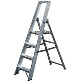 0.8m Aluminium Platform Step Ladders 4 Tread Home DIY Lightweight Metal Steps