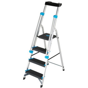 0.8m XL Platform Step Ladders 4 Tread Anti Slip Steps & Tool Tray Aluminium
