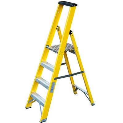 0.9m FIBREGLASS Platform Step Ladders 4 Tread Professional Lightweight