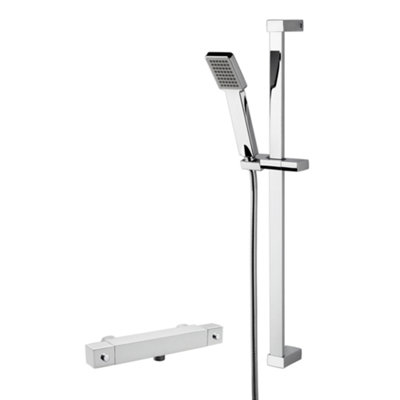 Image of James Parker Thermostatic Square Bar Valve & Single Function Slide Rail Shower Kit