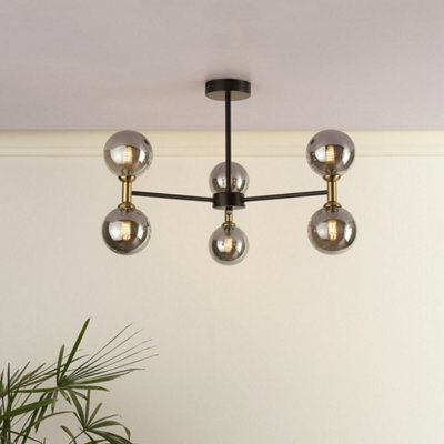 Pagazzi Lighting Pagazzi Loxley 6 Light Black & Gold Semi Flush Ceiling Light from B&Q