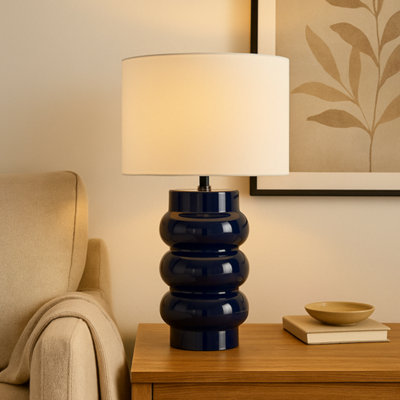 Pagazzi Lighting Pagazzi Zenya Navy Sculptural Ceramic Table Lamp from B&Q