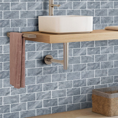 Garden Sanctuary 10 Pcs 3D Strip Pattern Peel And Stick Marble Wall Tile Stickers 30Cm X 30Cm from B&Q