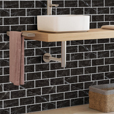 Garden Sanctuary 10 Pcs 3D Strip Pattern Peel And Stick Marble Wall Tile Stickers 30Cm L X 30Cm W from B&Q