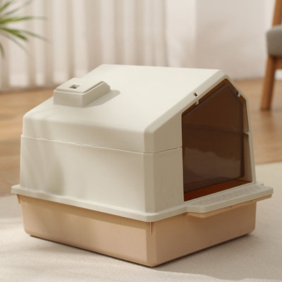 Thehotsale Large Beige Rooftop Style Durable Pp Foldable Flip-Top Cat Litter Box With Scoop from B&Q