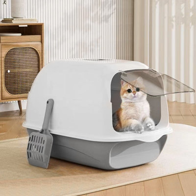Thehotsale Large Grey Detachable Enclosed 180 Degree Flip-Top Cat Litter Box With Scoop 35Cm W X 50 Cm D X 35 Cm H from B&Q