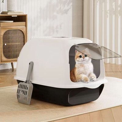 B&Q -  Large Detachable Enclosed 180 Degree Flip-Top Cat Litter Box With Scoop