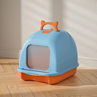 Thehotsale Large Blue And Orange Durable Pp Foldable Portable 180 Degree Flip-Top Cat Litter Box With Scoop from B&Q