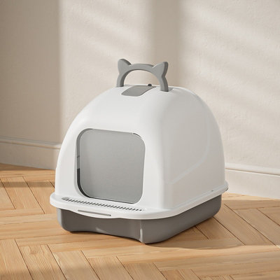 Thehotsale Large Grey Durable Pp Foldable 180 Degree Flip-Top Portable Cat Litter Box With Scoop from B&Q