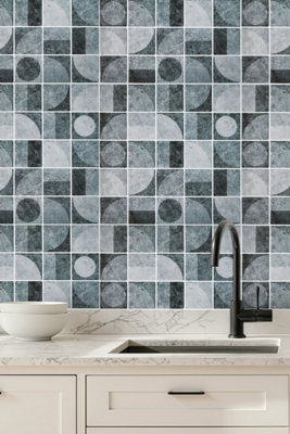 B&Q -  Set Of 10 Self-Adhesive Geometric Retro Wall Tile Stickers