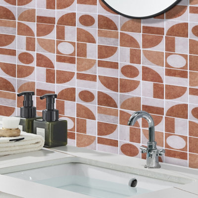 B&Q -  Set Of 10 Self-Adhesive Geometric Retro Wall Tile Stickers
