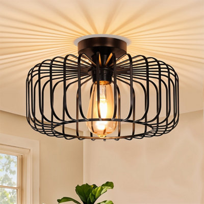 Thehotsale E26 60W Black Modern Semi-Flush Metal Lantern Shape Ceiling Light from B&Q