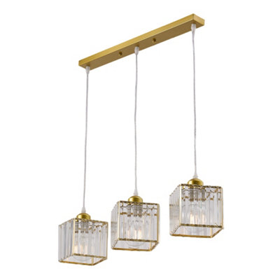 Thehotsale 3-Light Gold Height Adjustable Crystal Rectangular Lampshades Ceiling Pendant Light Chandelier from B&Q