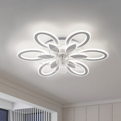Thehotsale Elegant White Smart Ceiling Fan Light7 BladesDimmable Floral Shade & Remote Control from B&Q