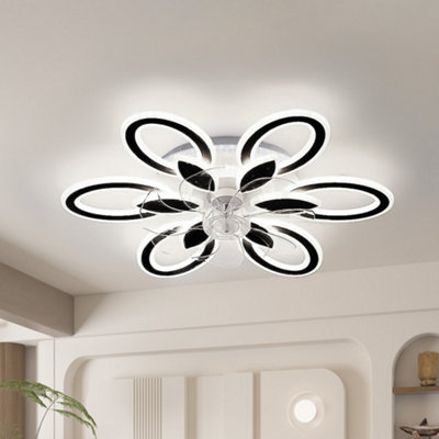 Thehotsale Elegant Black Smart Ceiling Fan Light7 BladesDimmable Floral Shade & Remote Control from B&Q