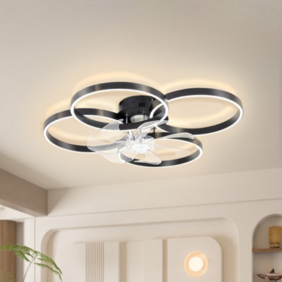 Thehotsale Modern Black 7 Blades Ceiling Fan With Dimmable Led Light4 Round Shades & Remote Control from B&Q