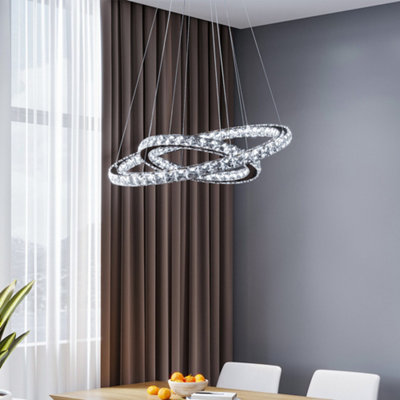 B&Q -  60Cm Two-Tier Crystal ChandelierAdjustable Led Pendant Light In Cool White