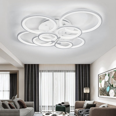 Darphe Nordic-Inspired 8-Ring Led Semi-Flush Mount Ceiling LightModern Metal & Acrylic DesignCool White from B&Q