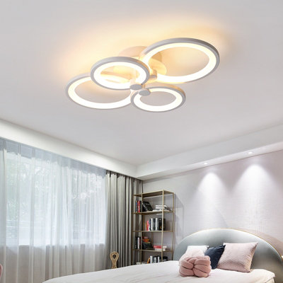 Darphe Nordic 6-Ring Led Semi-Flush Mount Ceiling LightWhite Metal & Acrylic Dimmable Fixture from B&Q