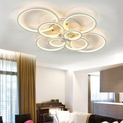 Darphe Nordic 8-Ring Led Semi-Flush Mount Ceiling LightWhite Metal & Acrylic Dimmable Fixture from B&Q