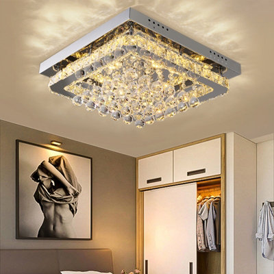 Darphe 40Cm Modern Square Crystal Led Flush Mount Ceiling LightChrome FinishDimmable from B&Q