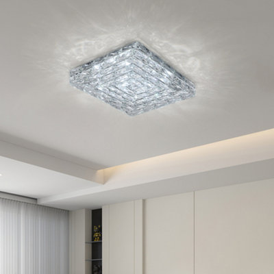 Darphe 40Cm Square Crystal Ceiling Light36W Cool White Led With Clear Finish from B&Q