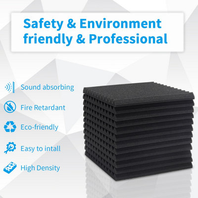 Garden Sanctuary 12Pcs Black High Density Flame Retardant Acoustic Foam Panels Sound Absorption Padding 30Cm X 30Cm from B&Q