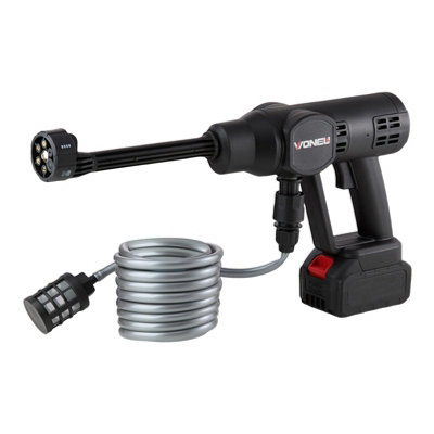 Garden Sanctuary 21V Cordless Handheld Pressure Washer Cleaner With 5M Hose And 2 Batteries In Black from B&Q