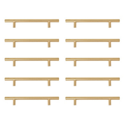 B&Q -  10Pcs Gold Stainless Steel T-Bbar Handle Cupboard Drawer Door Cabinet Pull Handles 128mm Centres