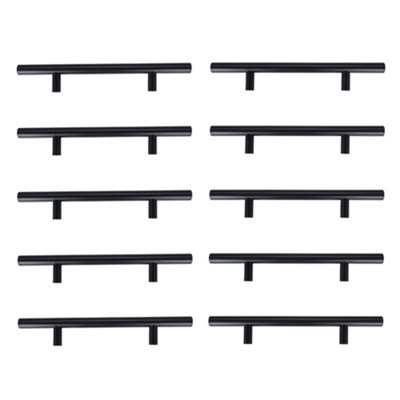 B&Q -  10Pcs Matt Black Stainless Steel T-Bbar Handle Cupboard Drawer Door Cabinet Pull Handles 128mm Centres