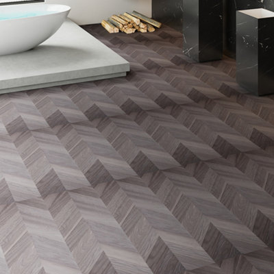 Garden Sanctuary Chevron Patterned Grey Self-Adhesive Pvc Flooring Planks 36Pcs/pack from B&Q