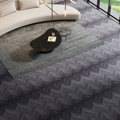 Garden Sanctuary Chevron Patterned Dark Grey Self-Adhesive Pvc Flooring Planks 36Pcs/pack from B&Q