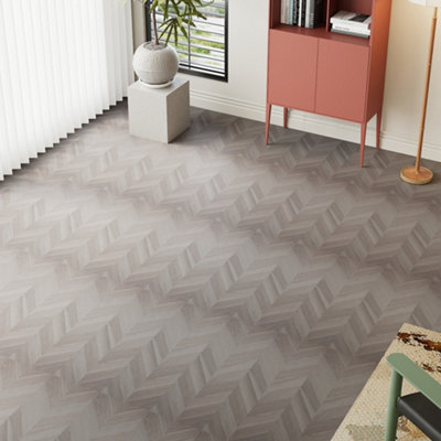 Garden Sanctuary Chevron Patterned Light Grey Oak Effect Self-Adhesive Pvc Flooring Planks 36Pcs/pack from B&Q